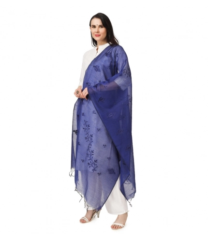 Women's Cotton Embroidered Dupatta (Blue, Length: 2.25 to 2.50 Mtr)