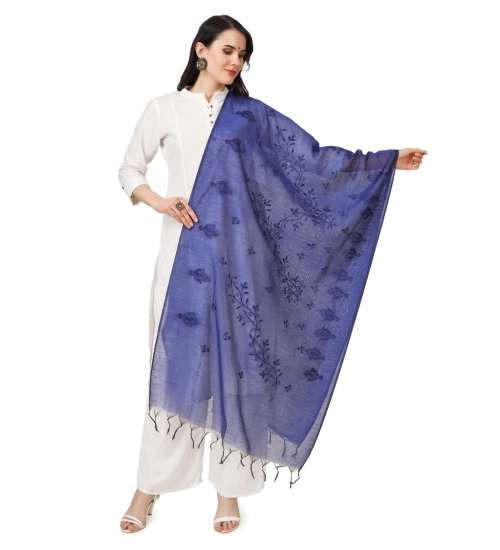 Women's Cotton Embroidered Dupatta (Blue, Length: 2.25 to 2.50 Mtr)