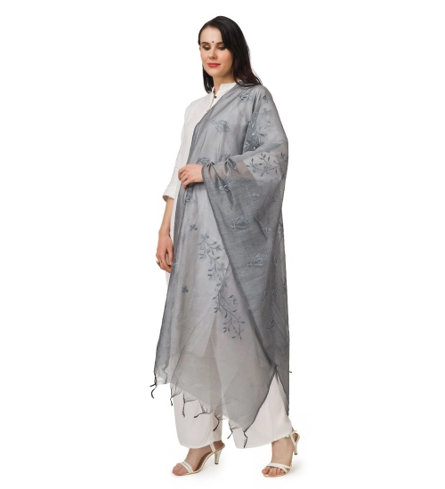 Women's Cotton Embroidered Dupatta (Grey, Length: 2.25 to 2.50 Mtr)