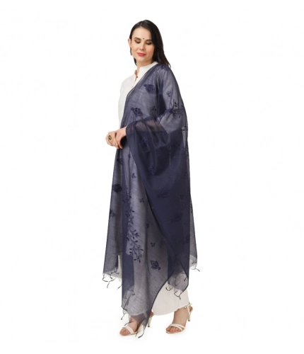 Women's Cotton Embroidered Dupatta (Dark Blue, Length: 2.25 to 2.50 Mtr)
