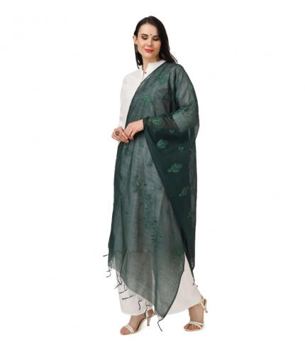 Women's Cotton Embroidered Dupatta (Green, Length: 2.25 to 2.50 Mtr)