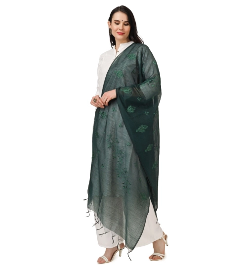 Women's Cotton Embroidered Dupatta (Green, Length: 2.25 to 2.50 Mtr)