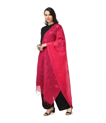 Women's Cotton Embroidered Dupatta (Maroon, Length: 2.25 to 2.50 Mtr)