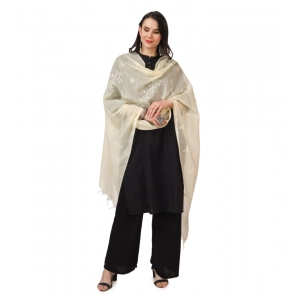 Generic Women's Cotton Embroidered Dupatta (Off-White, Length: 2.25 to 2.50 Mtr)