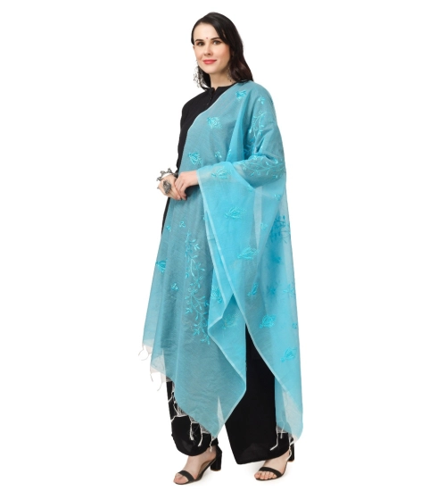 Women's Cotton Embroidered Dupatta (Aqua Blue, Length: 2.25 to 2.50 Mtr)