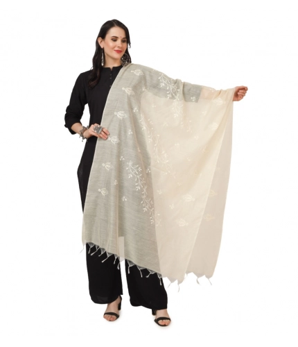Women's Cotton Embroidered Dupatta (Off-White, Length: 2.25 to 2.50 Mtr)