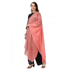 Generic Women's Cotton Embroidered Dupatta (Peach, Length: 2.25 to 2.50 Mtr)