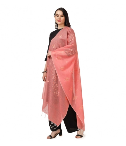Women's Cotton Embroidered Dupatta (Peach, Length: 2.25 to 2.50 Mtr)