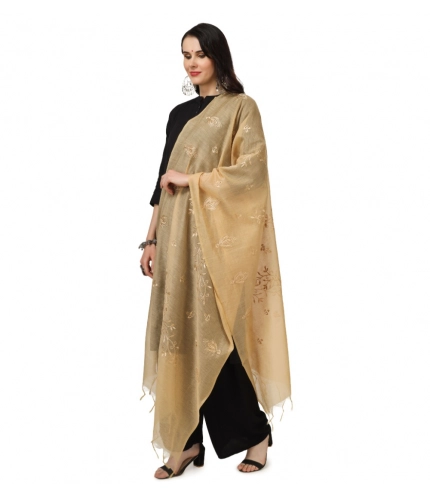 Women's Cotton Embroidered Dupatta (Gold, Length: 2.25 to 2.50 Mtr)
