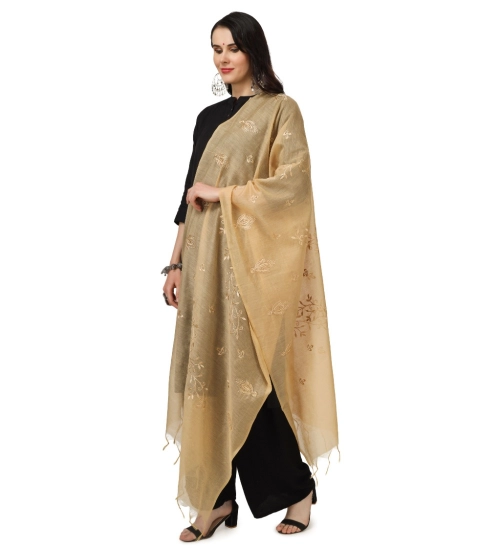 Women's Cotton Embroidered Dupatta (Gold, Length: 2.25 to 2.50 Mtr)