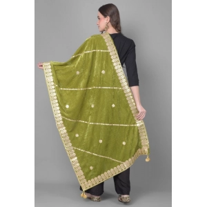 Generic Women's Velvet Gotta Patti Dupatta (Olive, Length: 2.25 to 2.50 Mtr)