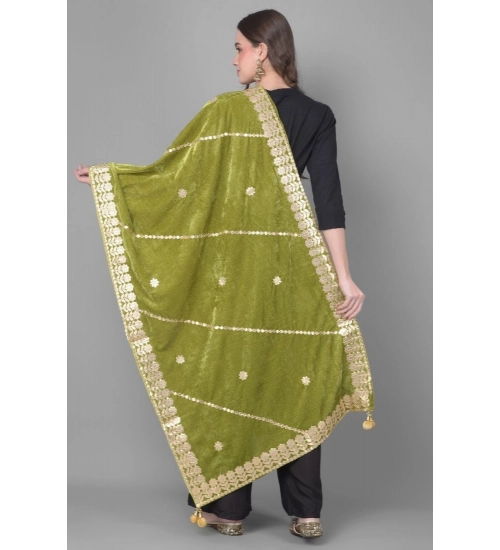 Women's Velvet Gotta Patti Dupatta (Olive, Length: 2.25 to 2.50 Mtr)