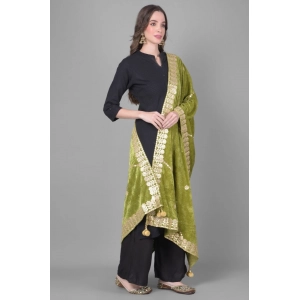 Generic Women's Velvet Gotta Patti Dupatta (Olive, Length: 2.25 to 2.50 Mtr)