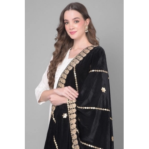 Generic Women's Velvet Gotta Patti Dupatta (Black, Length: 2.25 to 2.50 Mtr)