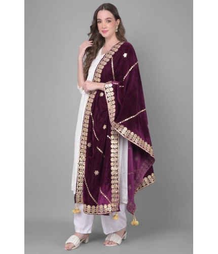 Women's Velvet Gotta Patti Dupatta (Wine, Length: 2.25 to 2.50 Mtr)