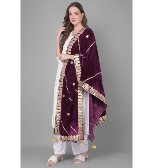 Women's Velvet Gotta Patti Dupatta (Wine, Length: 2.25 to 2.50 Mtr)