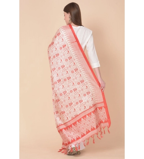 Women's Art Silk Printed Dupatta (Orange, Length: 2.25 to 2.50 Mtr)