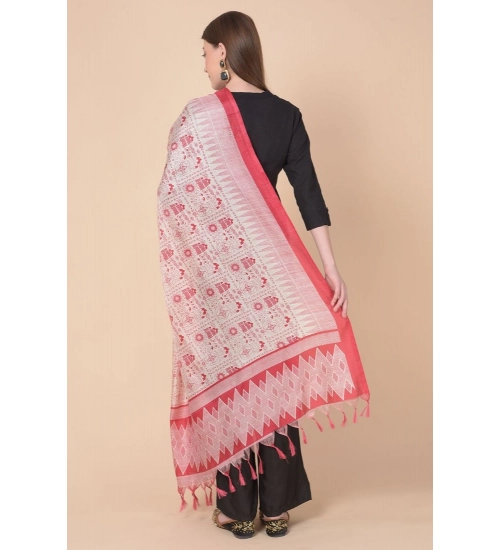 Women's Art Silk Printed Dupatta (Red, Length: 2.25 to 2.50 Mtr)