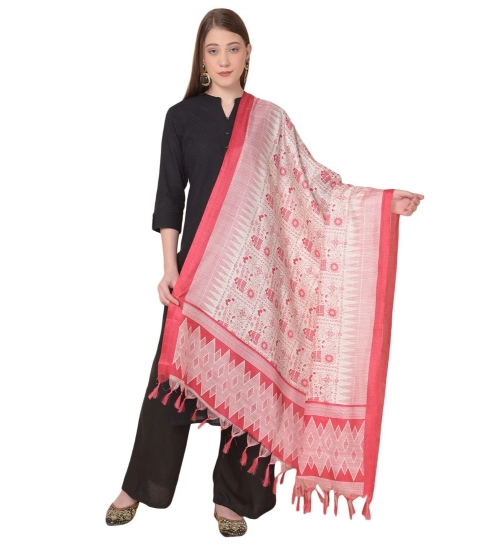 Women's Art Silk Printed Dupatta (Red, Length: 2.25 to 2.50 Mtr)