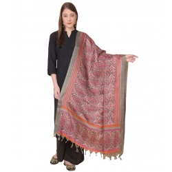 Women's Art Silk Printed Dupatta (Grey, Length: 2.25 to 2.50 Mtr)