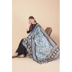 Generic Women's Art Silk Printed Dupatta (Blue, Length: 2.25 to 2.50 Mtr)