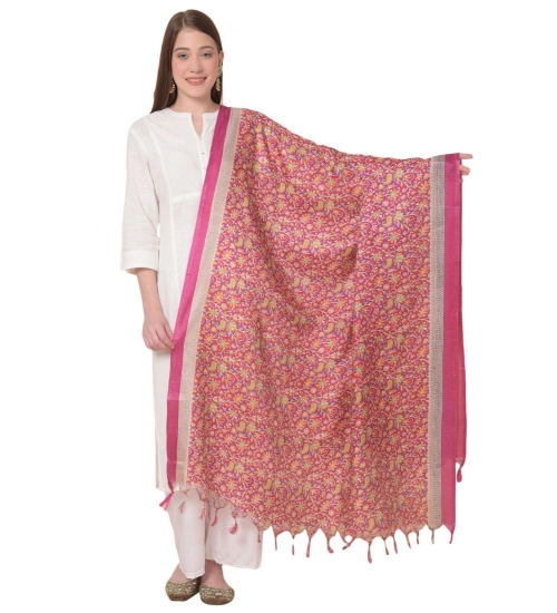 Women's Art Silk Printed Dupatta (Pink, Length: 2.25 to 2.50 Mtr)