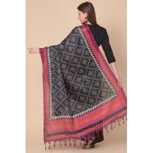 Generic Women's Art Silk Printed Dupatta (Black, Length: 2.25 to 2.50 Mtr)
