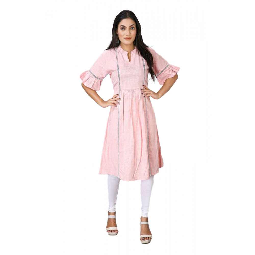 Generic Women's Casual Short Sleeve Silk Blend Printed Kurti (Pink)