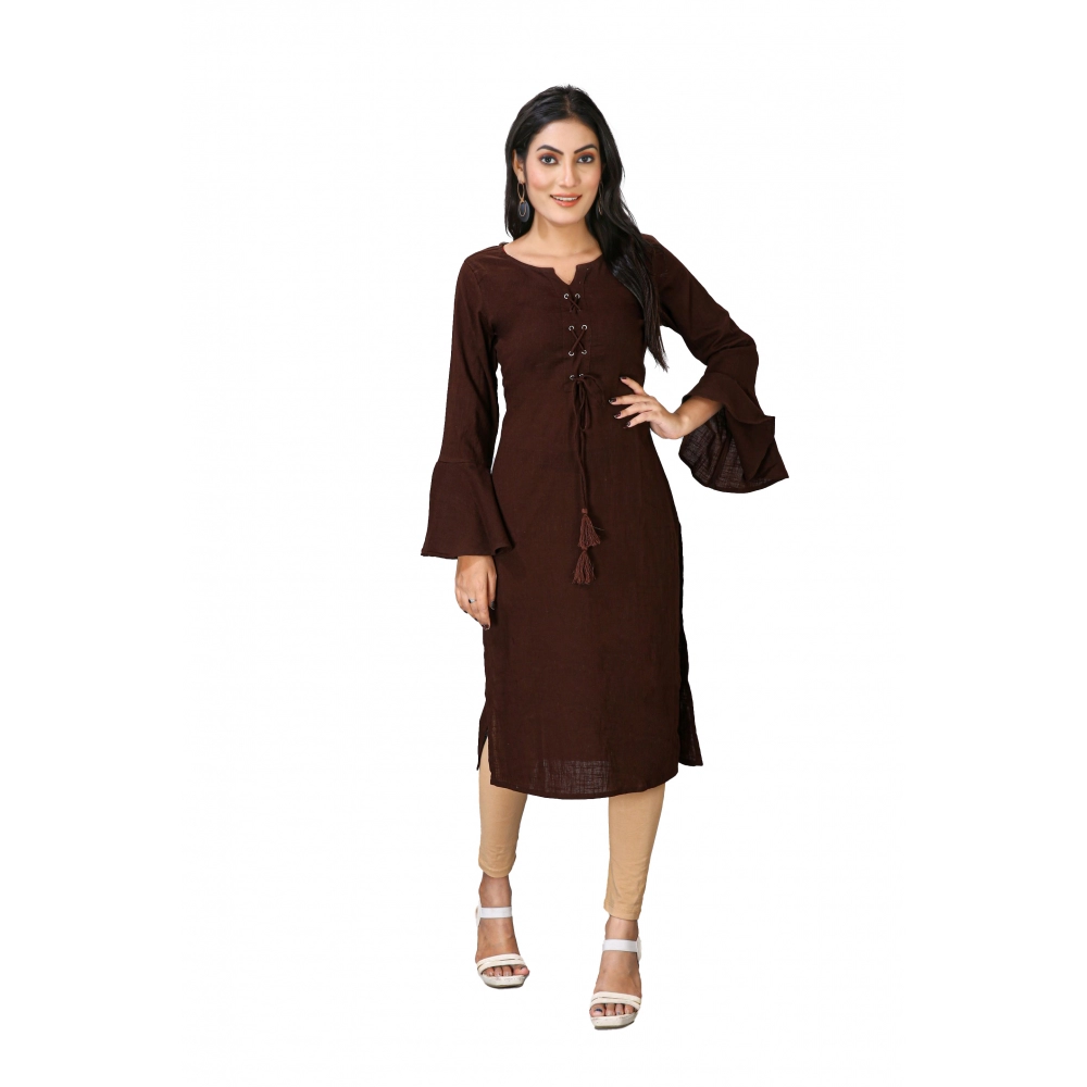 Generic Women's Casual Full Sleeve Viscose Rayon Printed Kurti (Brown)