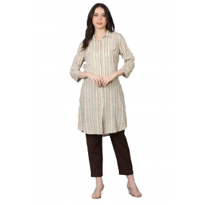 Generic Women's Casual 3/4 Sleeve Viscose Rayon Printed Kurti (Beige)