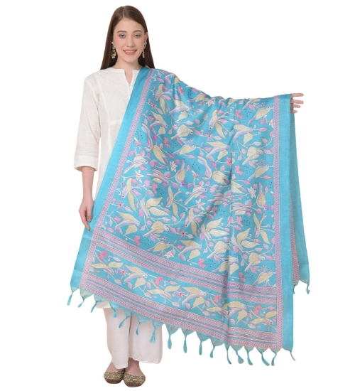 Women's Art Silk Printed Dupatta (Turquoise, Length: 2.25 to 2.50 Mtr)