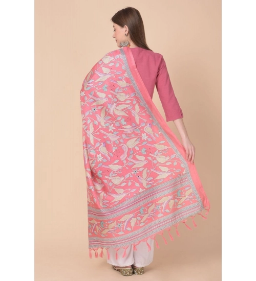 Women's Art Silk Printed Dupatta (Pink, Length: 2.25 to 2.50 Mtr)