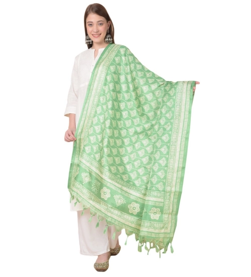 Women's Art Silk Printed Dupatta (Light Green, Length: 2.25 to 2.50 Mtr)