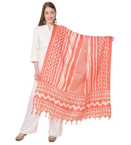 Women's Art Silk Printed Dupatta (Orange, Length: 2.25 to 2.50 Mtr)