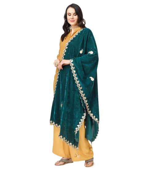 Women's Velvet Gotta Patti Dupatta (Dark Green, Length: 2.25 to 2.50 Mtr)