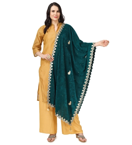 Women's Velvet Gotta Patti Dupatta (Dark Green, Length: 2.25 to 2.50 Mtr)