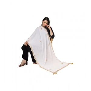 Generic Women's Velvet Gotta Patti Dupatta (White, Length: 2.25 to 2.50 Mtr)