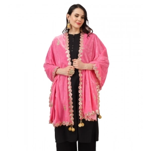 Generic Women's Velvet Gotta Patti Dupatta (Pink, Length: 2.25 to 2.50 Mtr)