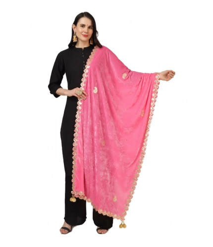 Women's Velvet Gotta Patti Dupatta (Pink, Length: 2.25 to 2.50 Mtr)