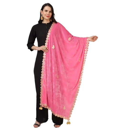 Women's Velvet Gotta Patti Dupatta (Pink, Length: 2.25 to 2.50 Mtr)