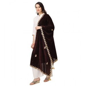 Generic Women's Velvet Gotta Patti Dupatta (Brown, Length: 2.25 to 2.50 Mtr)