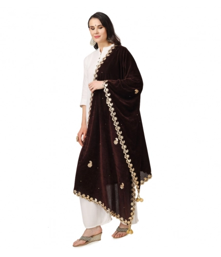 Women's Velvet Gotta Patti Dupatta (Brown, Length: 2.25 to 2.50 Mtr)