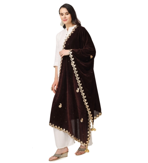 Women's Velvet Gotta Patti Dupatta (Brown, Length: 2.25 to 2.50 Mtr)
