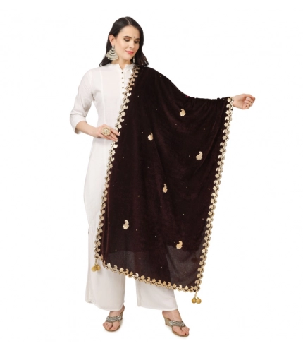 Women's Velvet Gotta Patti Dupatta (Brown, Length: 2.25 to 2.50 Mtr)