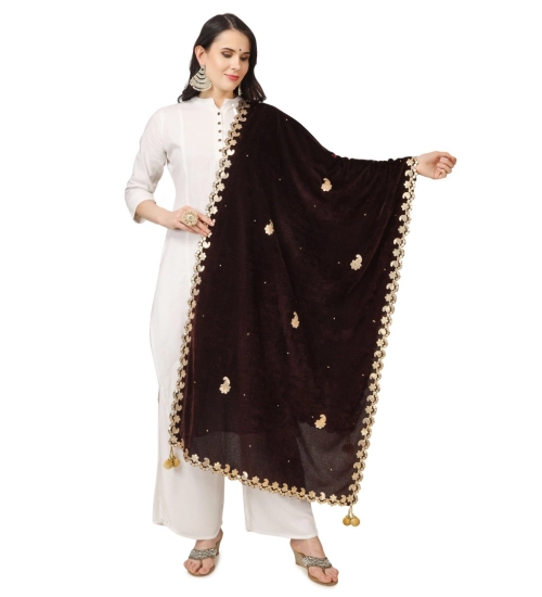 Women's Velvet Gotta Patti Dupatta (Brown, Length: 2.25 to 2.50 Mtr)