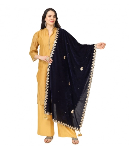 Women's Velvet Gotta Patti Dupatta (Blue, Length: 2.25 to 2.50 Mtr)