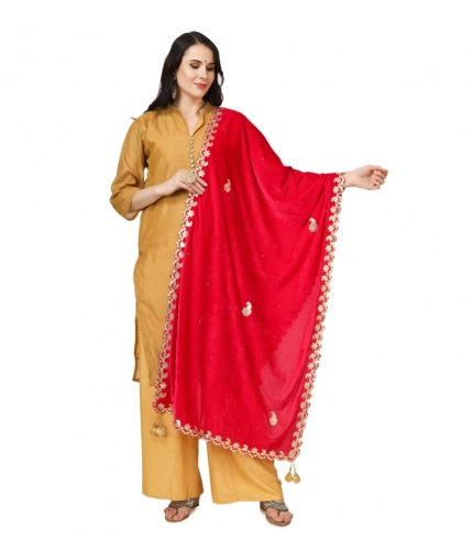 Women's Velvet Gotta Patti Dupatta (Pink, Length: 2.25 to 2.50 Mtr)