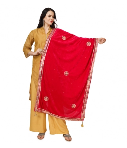 Women's Velvet Gotta Patti Dupatta (Pink, Length: 2.25 to 2.50 Mtr)