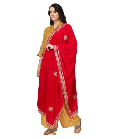 Women's Velvet Gotta Patti Dupatta (Pink, Length: 2.25 to 2.50 Mtr)