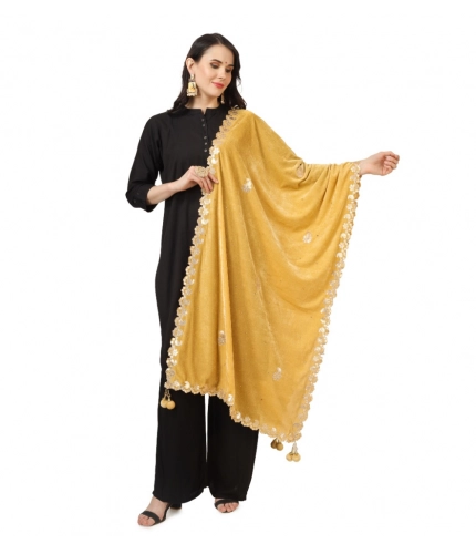 Women's Velvet Gotta Patti Dupatta (Yellow, Length: 2.25 to 2.50 Mtr)